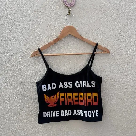 Authentic 1990's Vintage Bad Ass Girls Drive Firebird Crop Tank Top - Picture 2 of 5